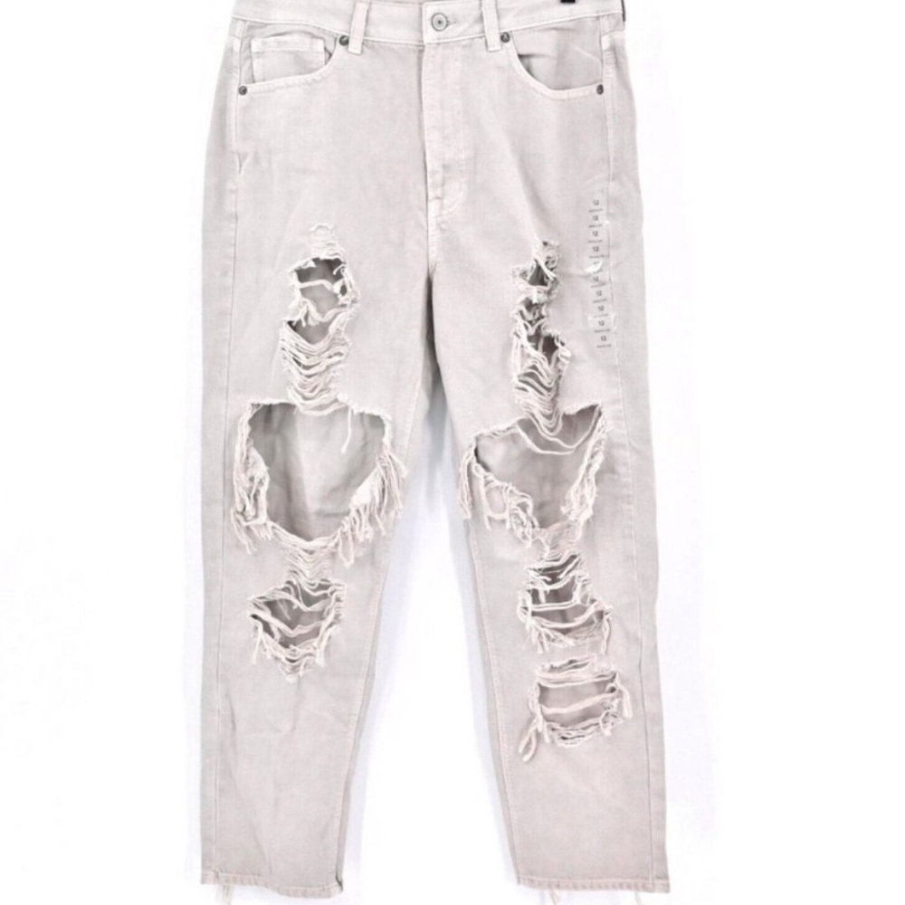 American Eagle Destroyed Mom Jean Light Grey Size 14